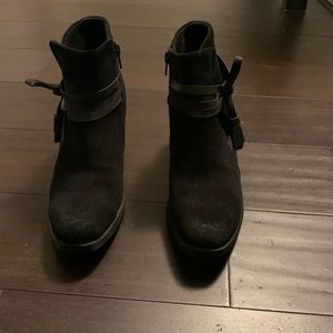 Born Open Concept black suede booties